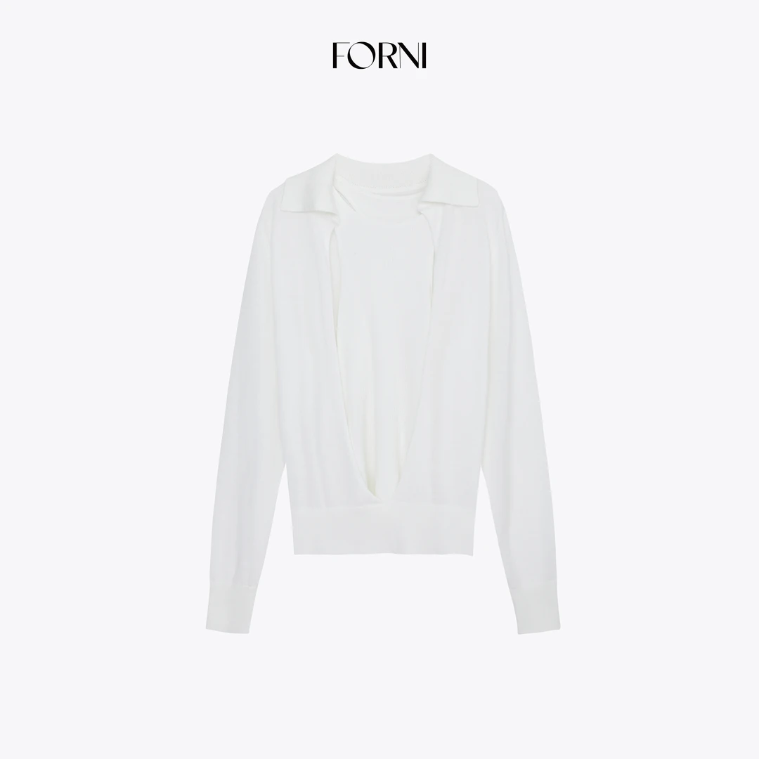 FORNI 智慧衫 极简row风精仿羊毛大V领廓形罩衫背心两件套