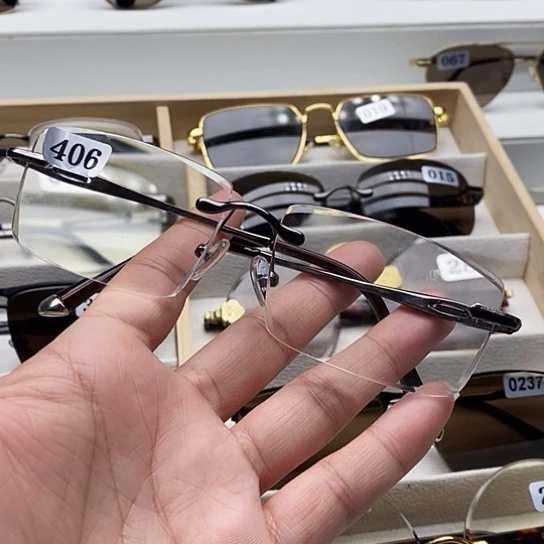 无框款纯天然石头水晶眼镜