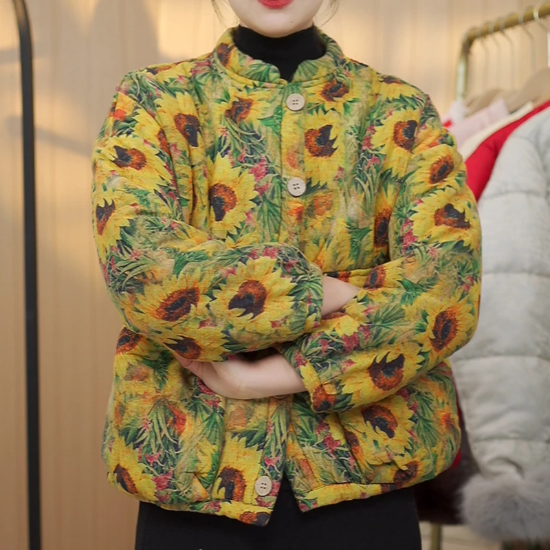 花朵印花常规款棉服立领棉衣网红棉袄时尚百搭保暖加绒加厚外套