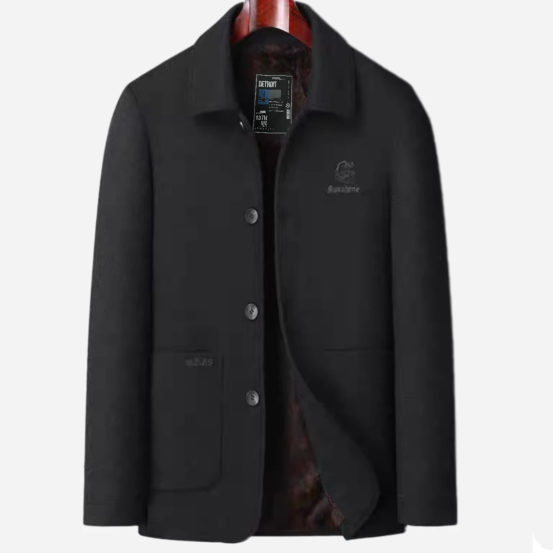 男士冬季商务休闲百搭翻领中山装加绒加厚上衣夹克外套/2568