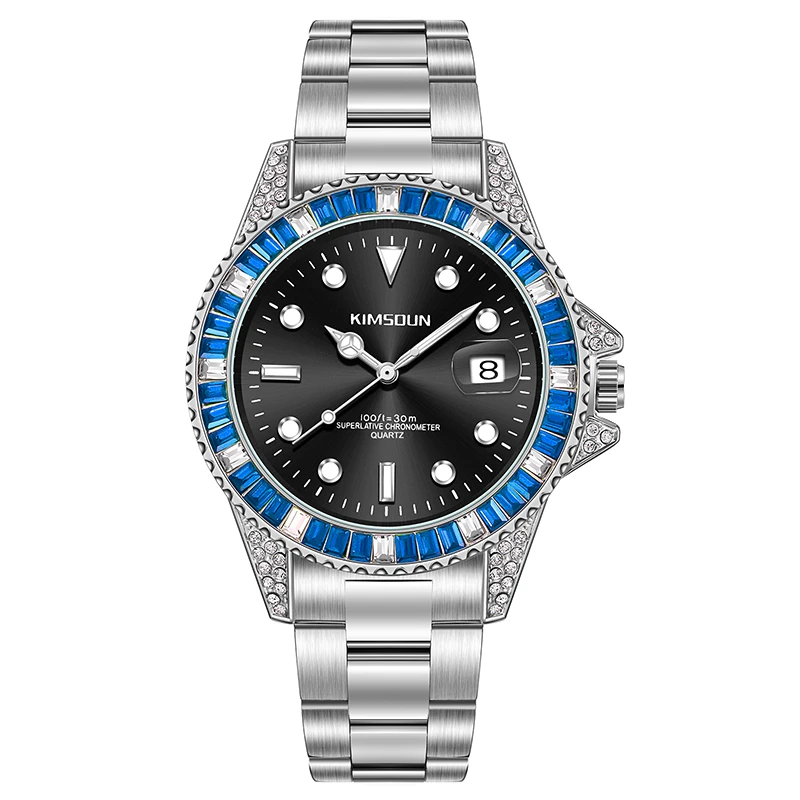 【云仓直发】经典黑鬼钢带镶钻夜光防水时尚百搭手表男款正品K1268B