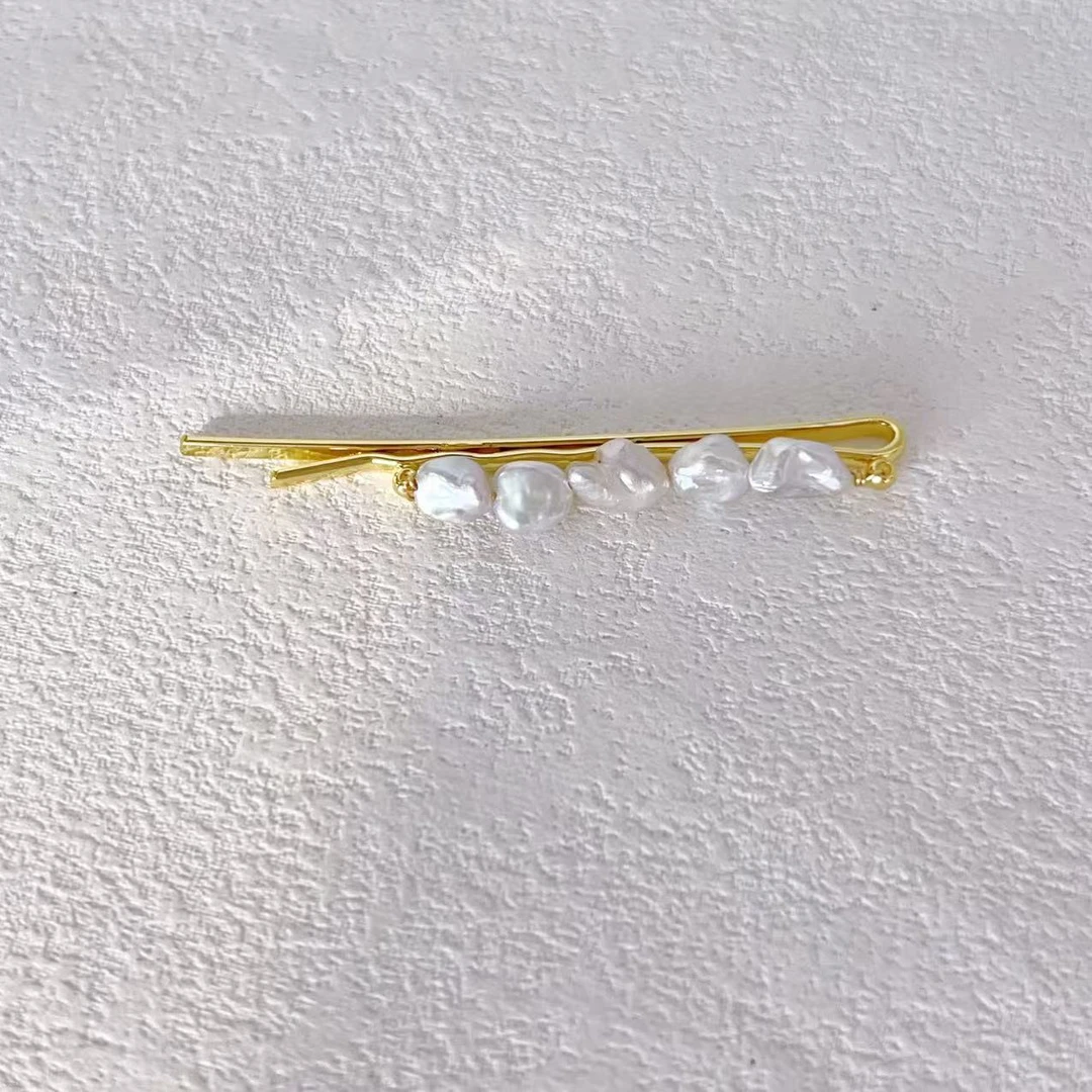 天然淡水keshi碎银子珍珠发夹 发卡 刘海夹侧边夹真珍珠