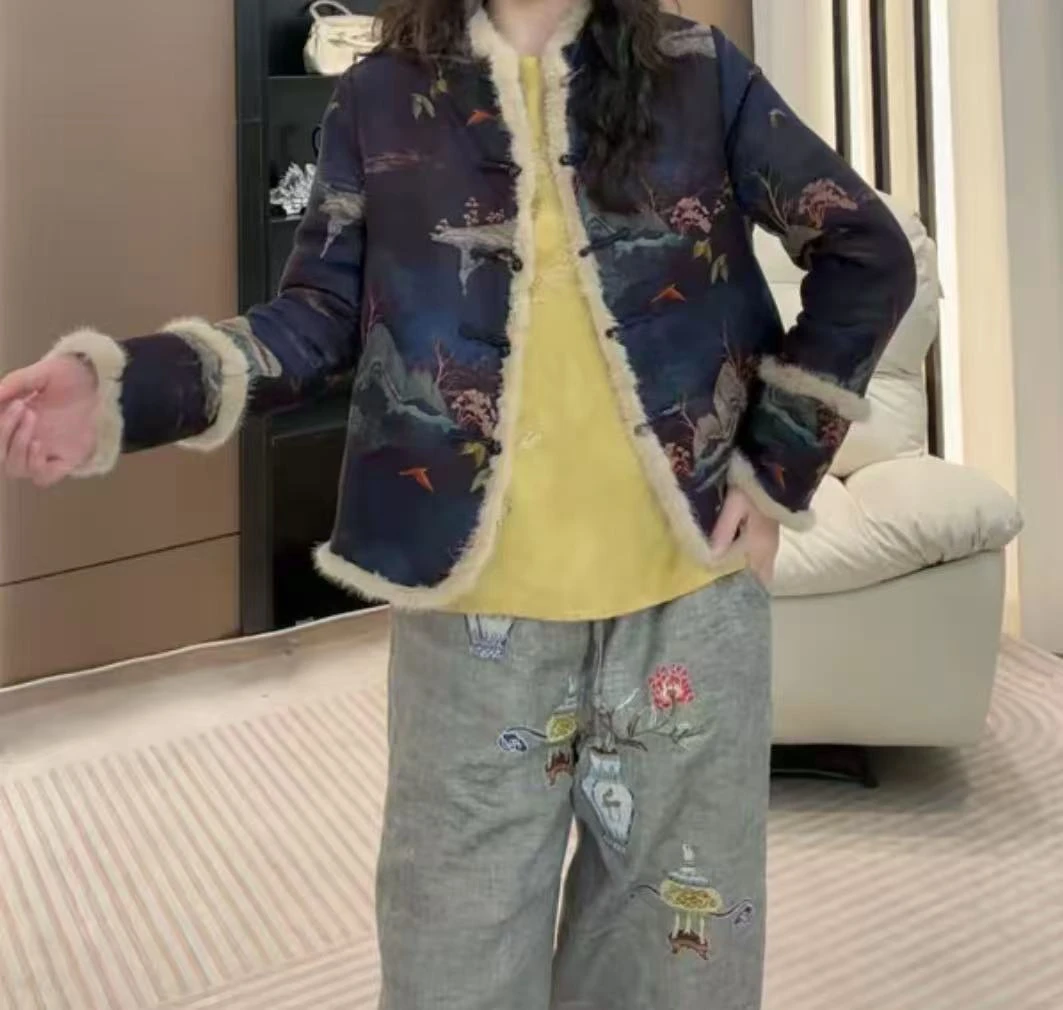 【元素家】“山水”冬款新中式气质国风女士加棉对襟外套 16063-17