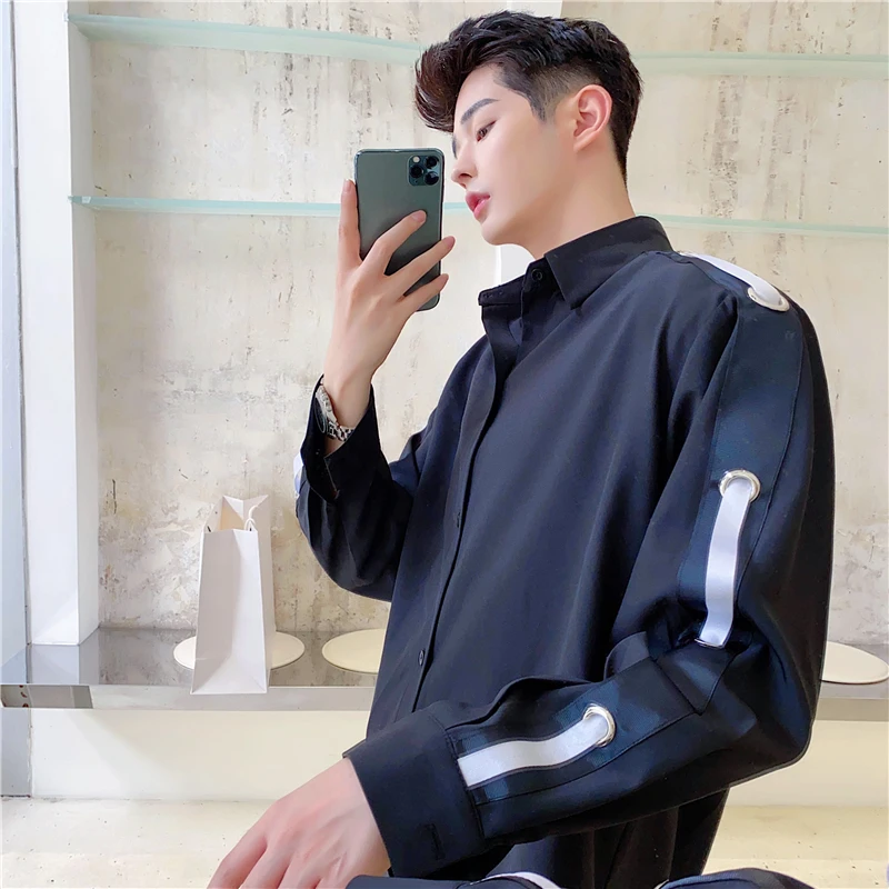 S83短款手臂织带装饰个性潮流造型设计款长袖垂感衬衫