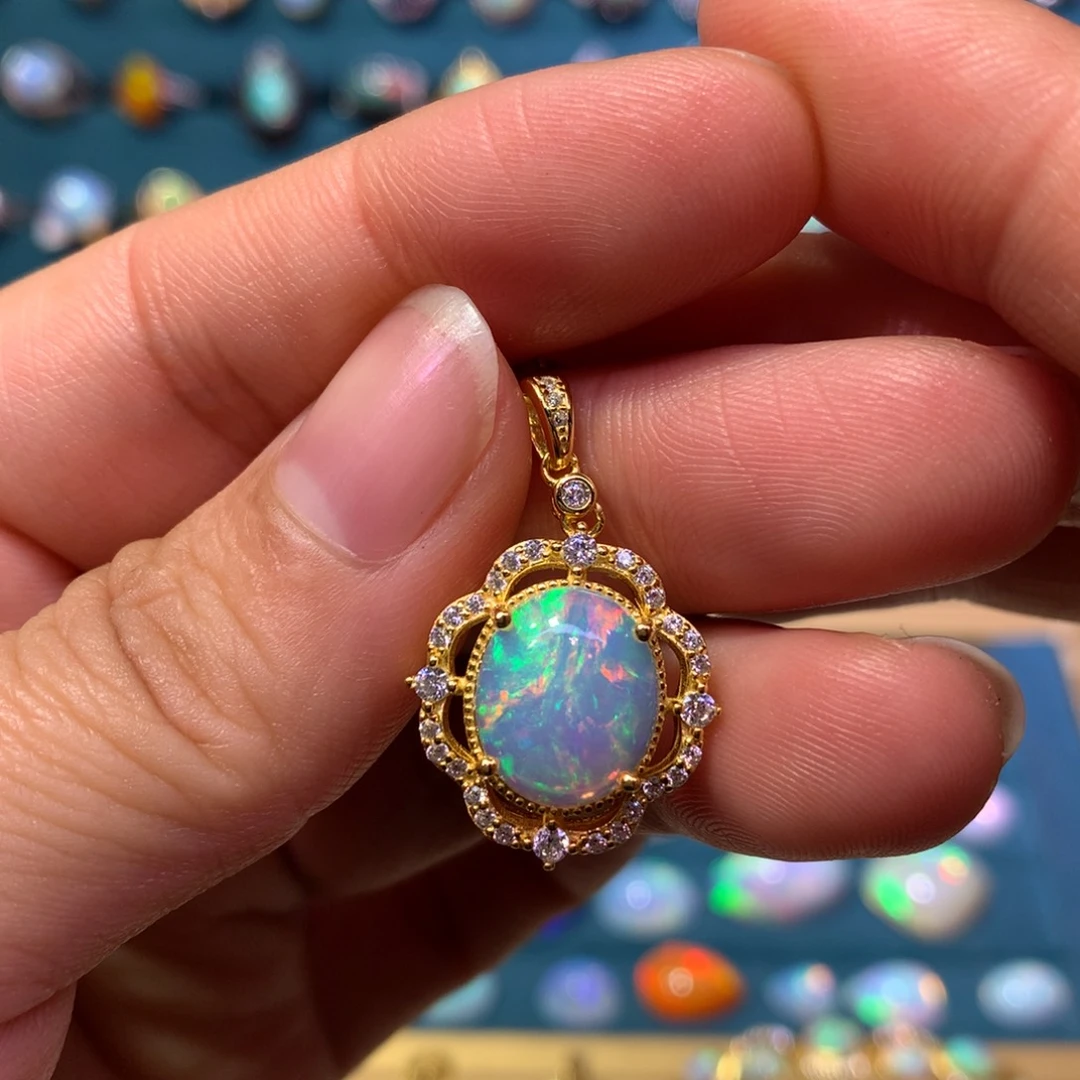 欧泊银S925镶嵌吊坠款