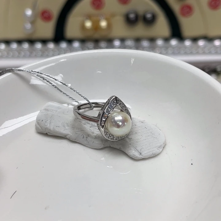 戒指海水珍珠银S925镶嵌海水Ak银戒指7-8mm 50号