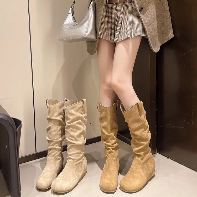 长靴女靴2025秋季新款女鞋高筒靴骑士靴靴子平底内增高