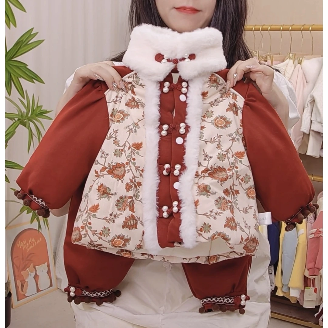 【波西米亚】汉服女童套装冬装加绒周岁女宝宝礼服唐装秋冬