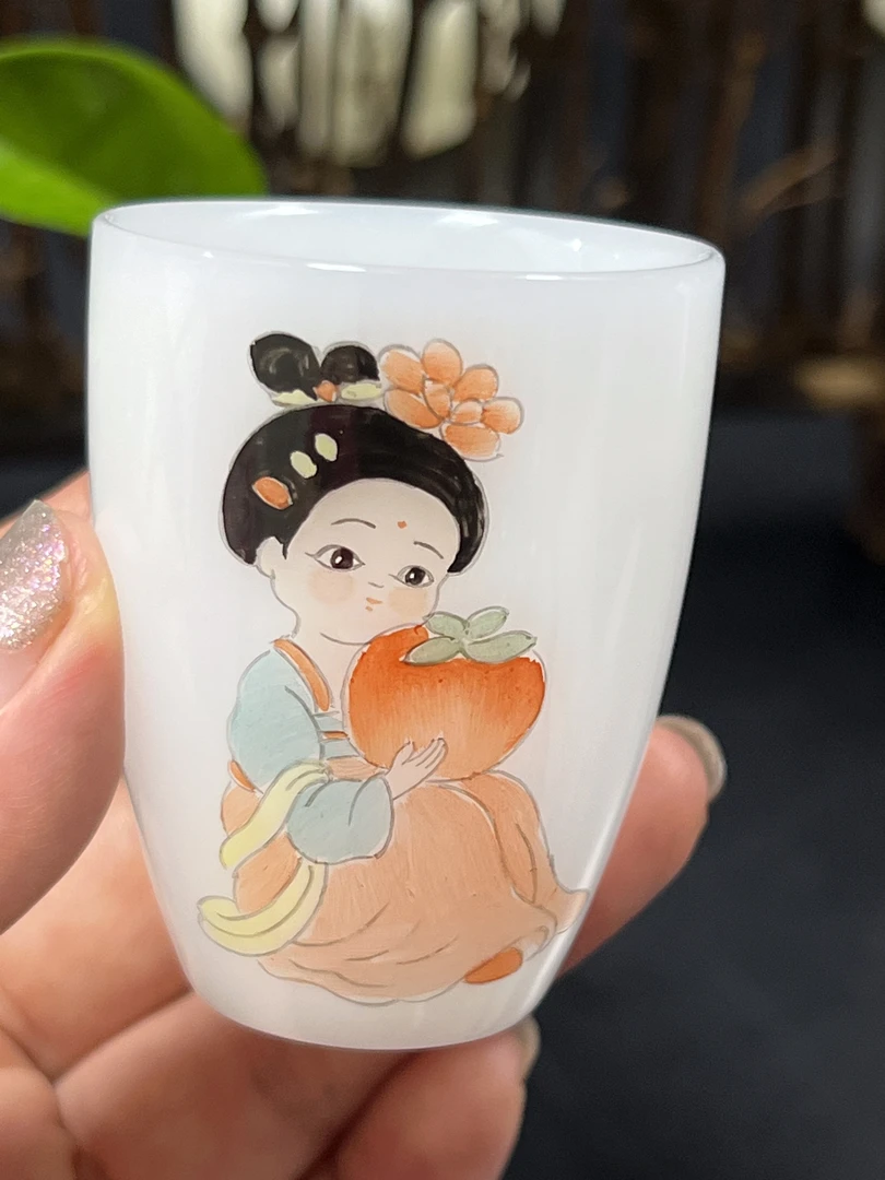 冰种璞玉瓷手绘茶杯品茗杯家用喝茶专用茶具主人杯水杯手工创意