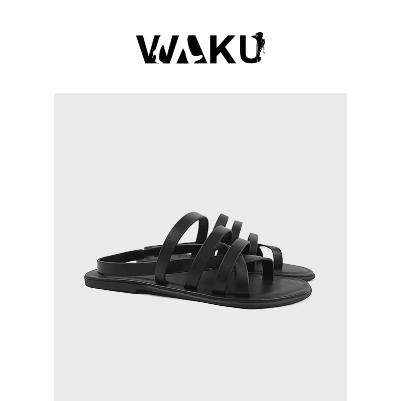 简约套趾交叉带时尚真皮舒适罗马凉鞋YS-0303