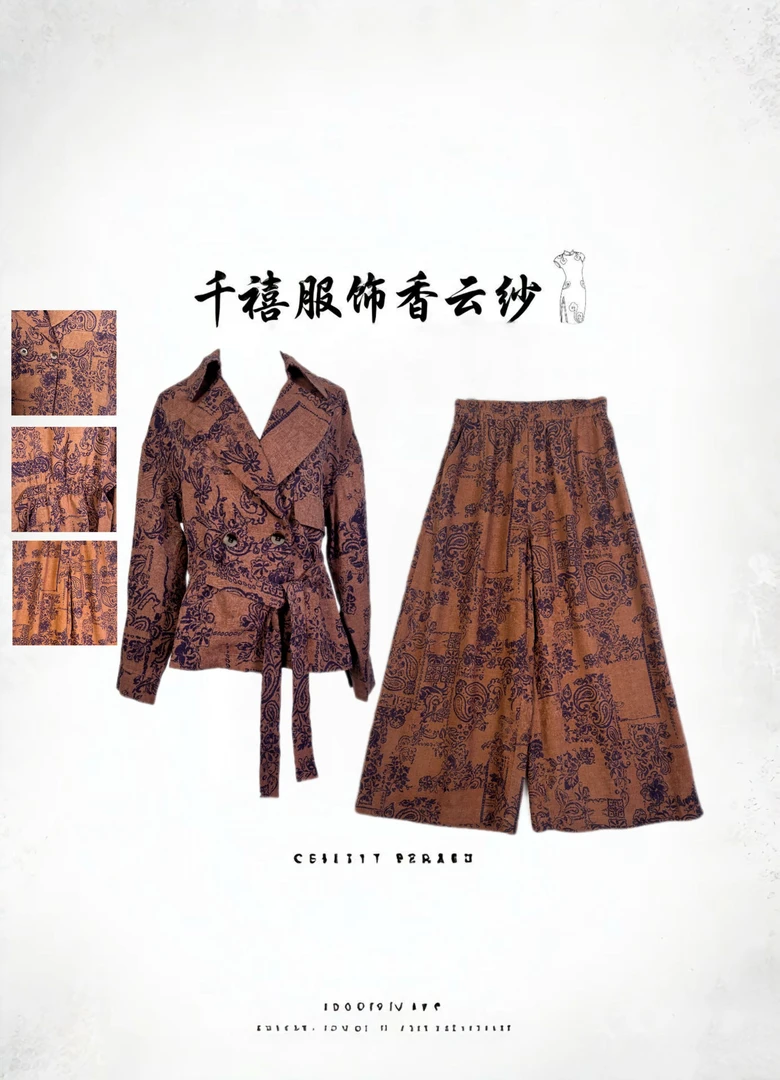 【千禧专属】香云纱桑蚕丝女装休闲时尚风衣阔腿裤马甲套装