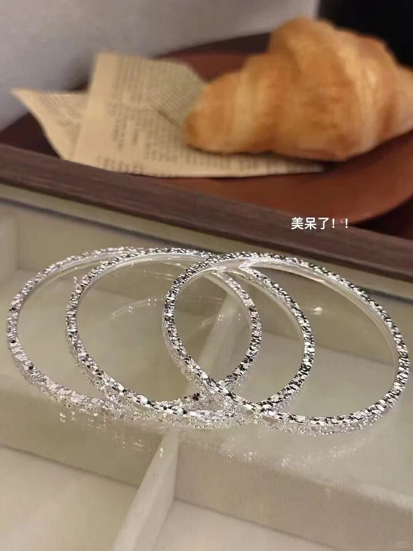 足银手镯 足银三面碎冰冰手镯 百搭时尚