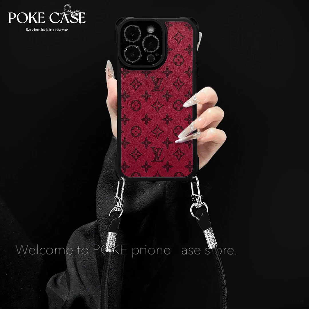 四角挂绳红色四叶草适用华为红米苹果vivo小米oppo手绳壳