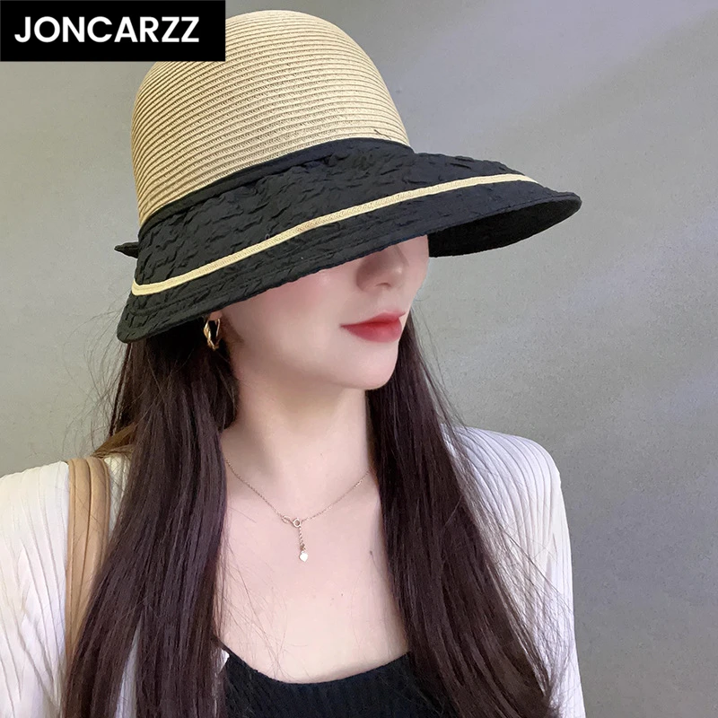 JONCARZZ防晒大檐草帽女夏季遮阳帽蝴蝶结太阳帽海边度假渔夫帽女