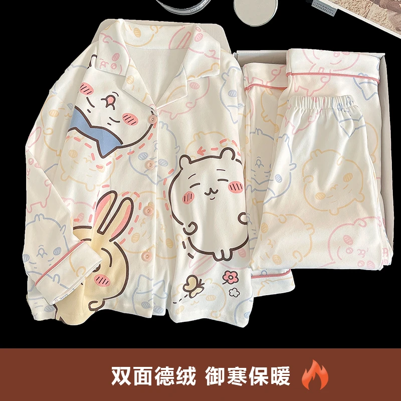 秋冬德绒女童长袖开衫家居服中大童女孩保暖公主洋气亲子睡衣套装