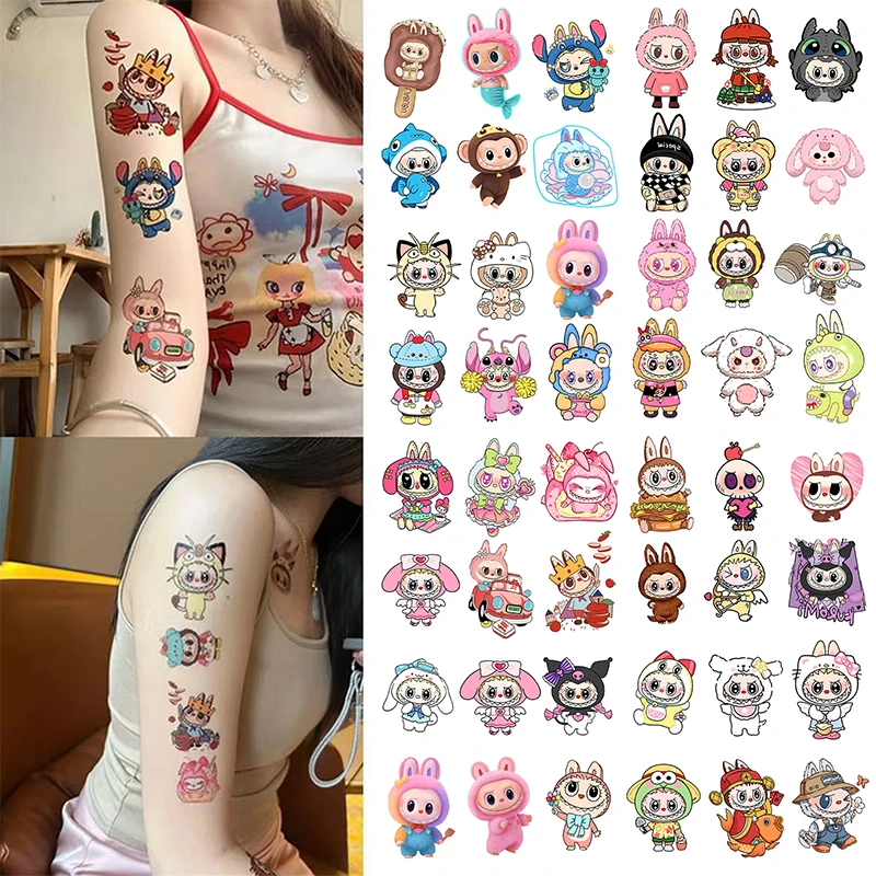 爆款可爱拉布布卡通彩色纹身贴高颜值个性防水持久仿真花臂贴纸