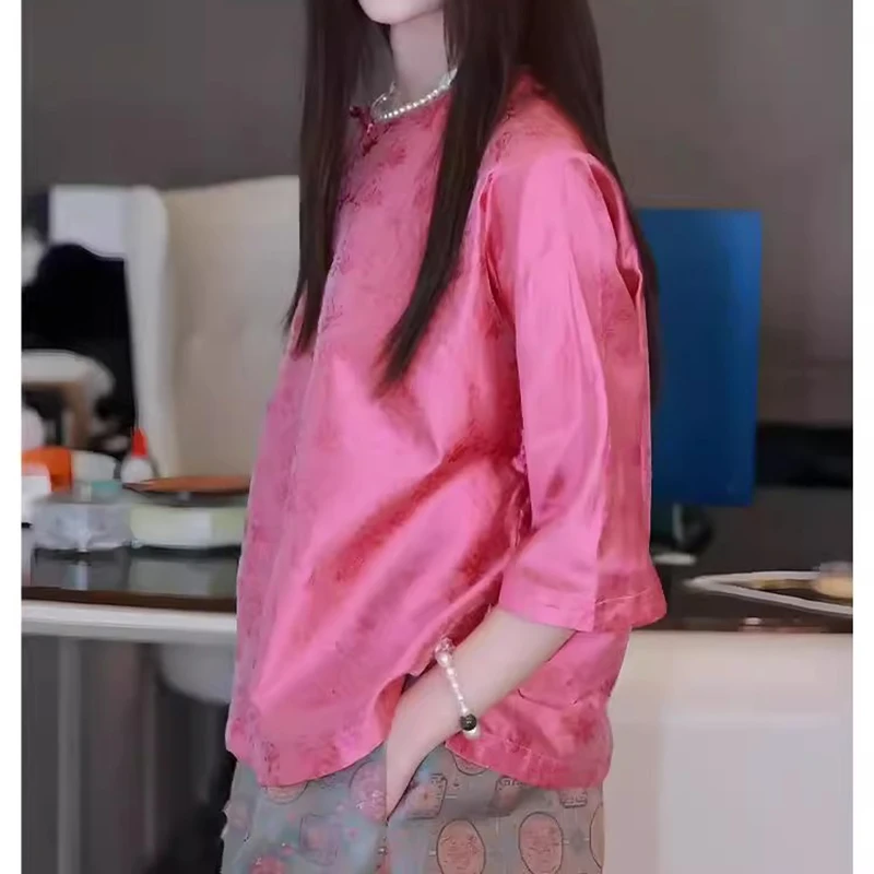 新中式国风女装盘扣上衣2025夏季新款高级感复古洋气衣服斜襟衬衫