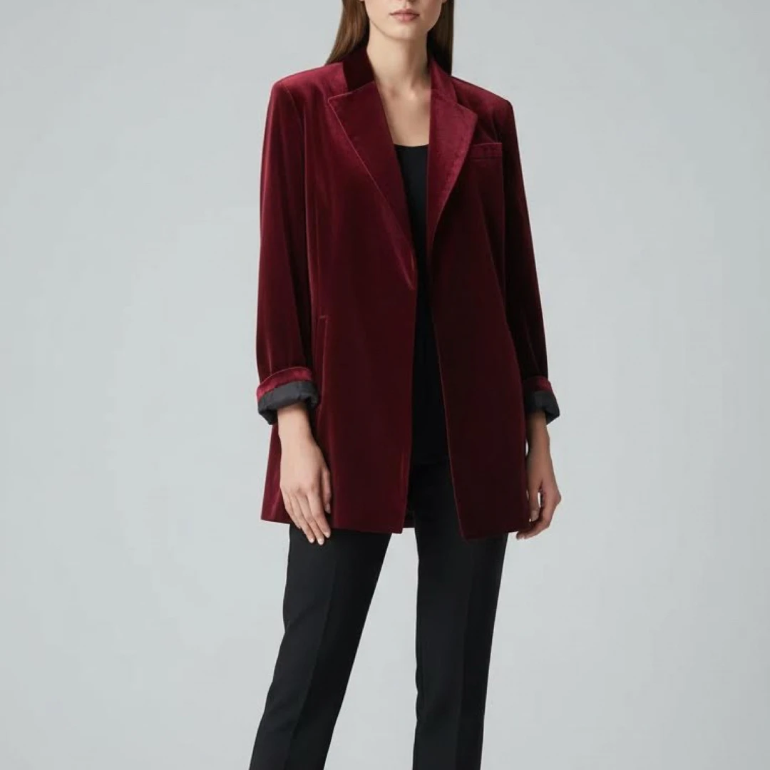 丝绒西服女干练大气独立侧开叉摩登复古高级大码西装外套22133