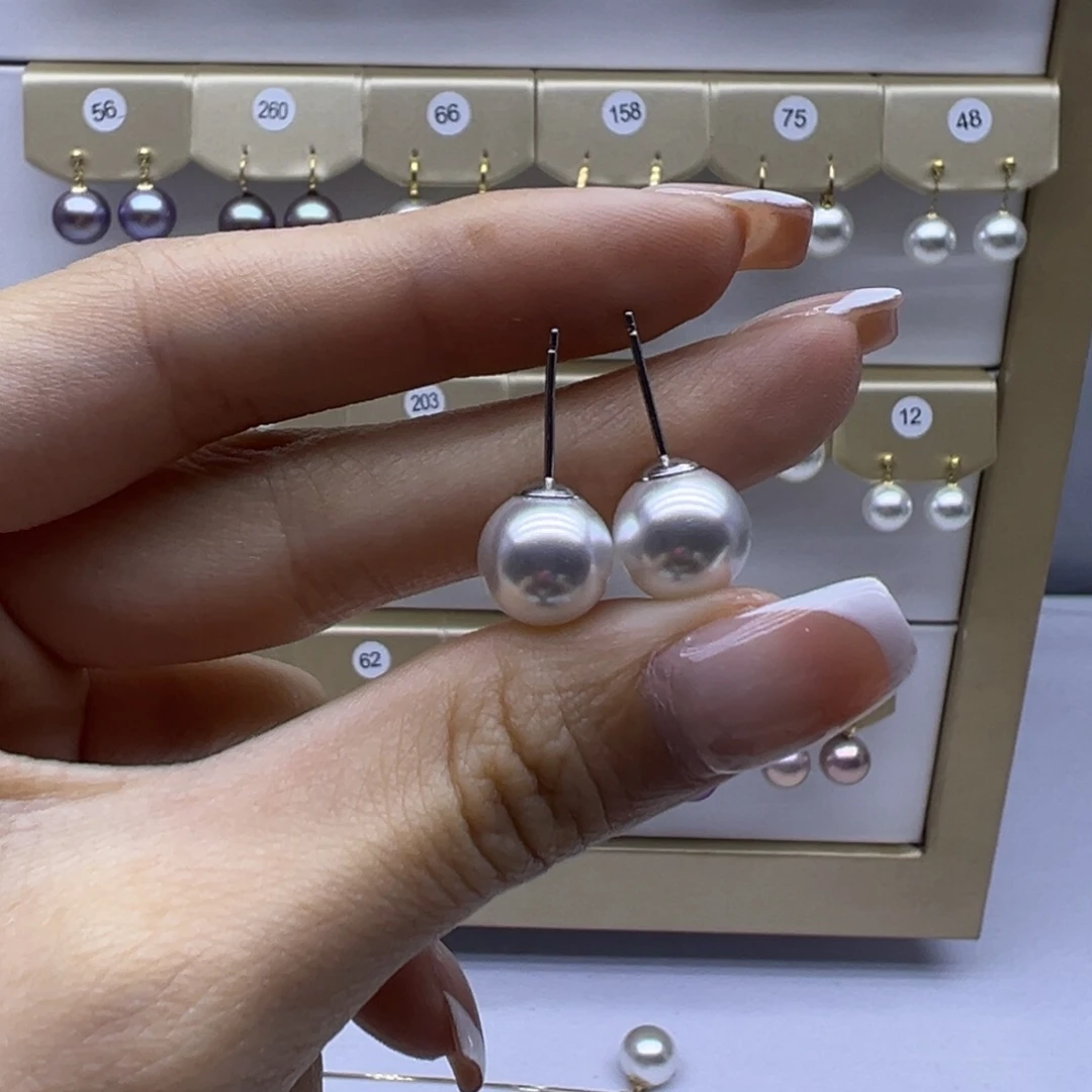 淡水珍珠银S925镶嵌耳饰