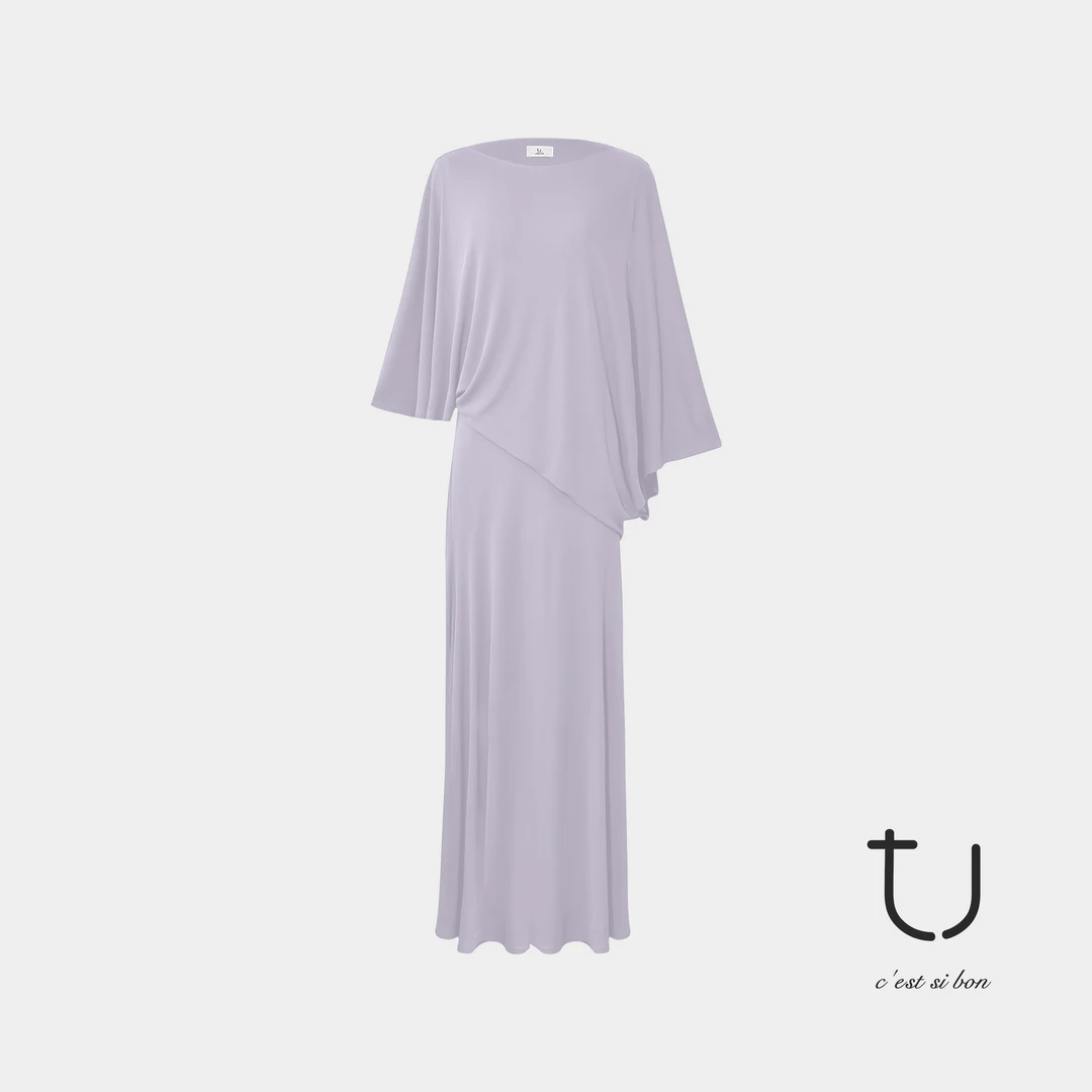 TU女装 素纨轻舞 立裁一片式连衣裙2025年夏新款松弛感阔版长裙子