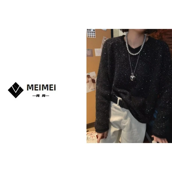 XMM.《亮片满天星》秋冬新款时尚百搭洋气休闲小众长袖毛衣-9739