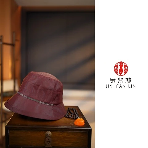 【银边渔夫帽】非遗香云纱龟纹妈妈百搭高档防晒遮阳帽时尚防风绳