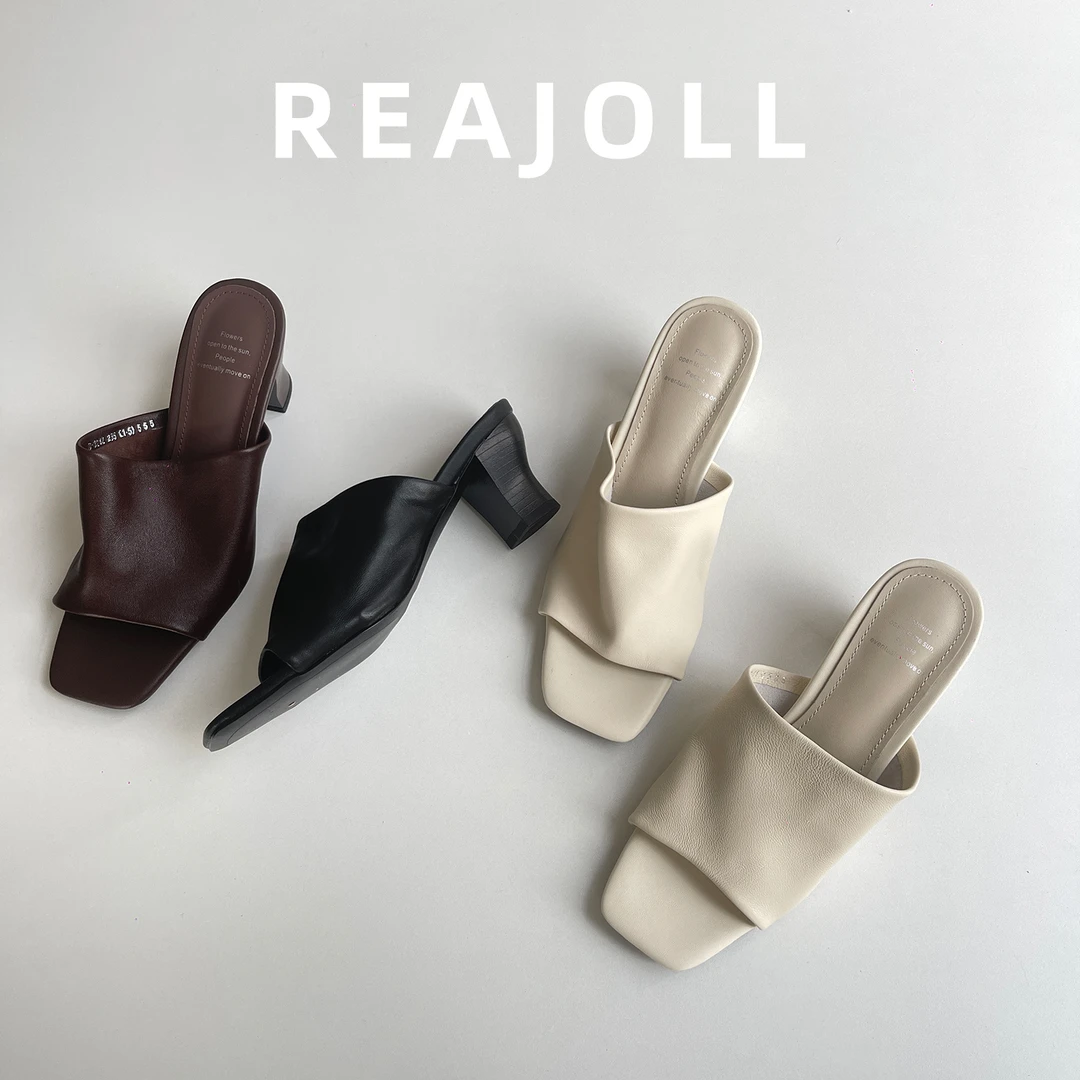 拖鞋女夏外穿2025新款高跟羊皮超软法式增高方头气质半拖凉拖鞋女