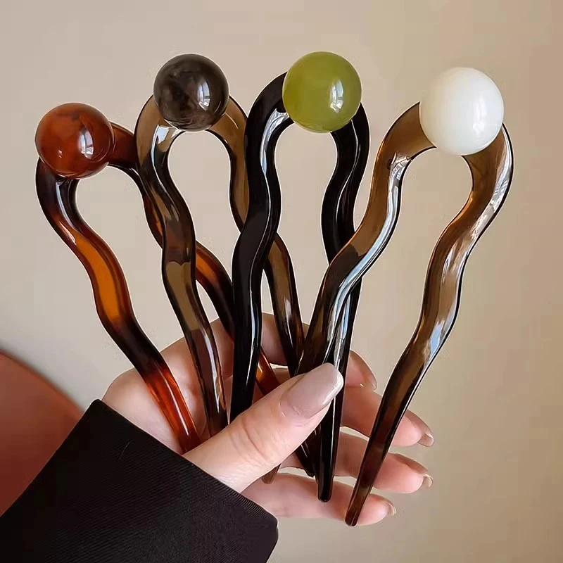 珠珠u型发簪古风女高级感后脑勺簪子日常通勤丸子头盘发神器插梳