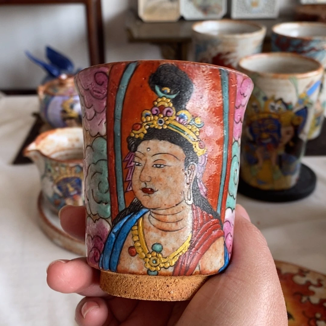 手工手绘敦煌茶杯