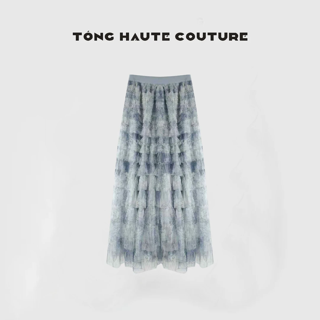 【山水画】25年夏季轻奢高级感扎染仙气蛋糕长款半身裙   YQ063