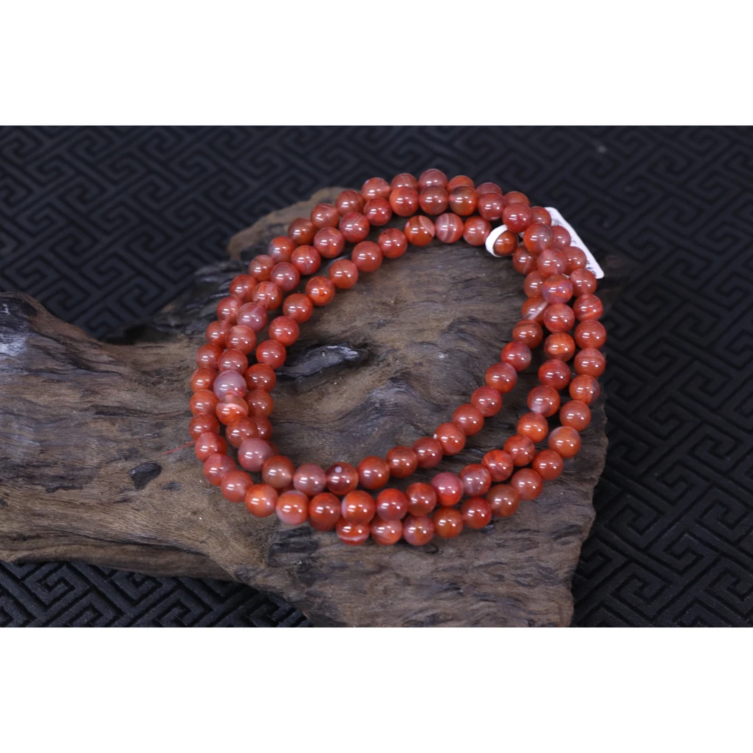 3原矿无优化天然南红瓦西玫红火焰纹多圈6mm左右有纹裂慎拍