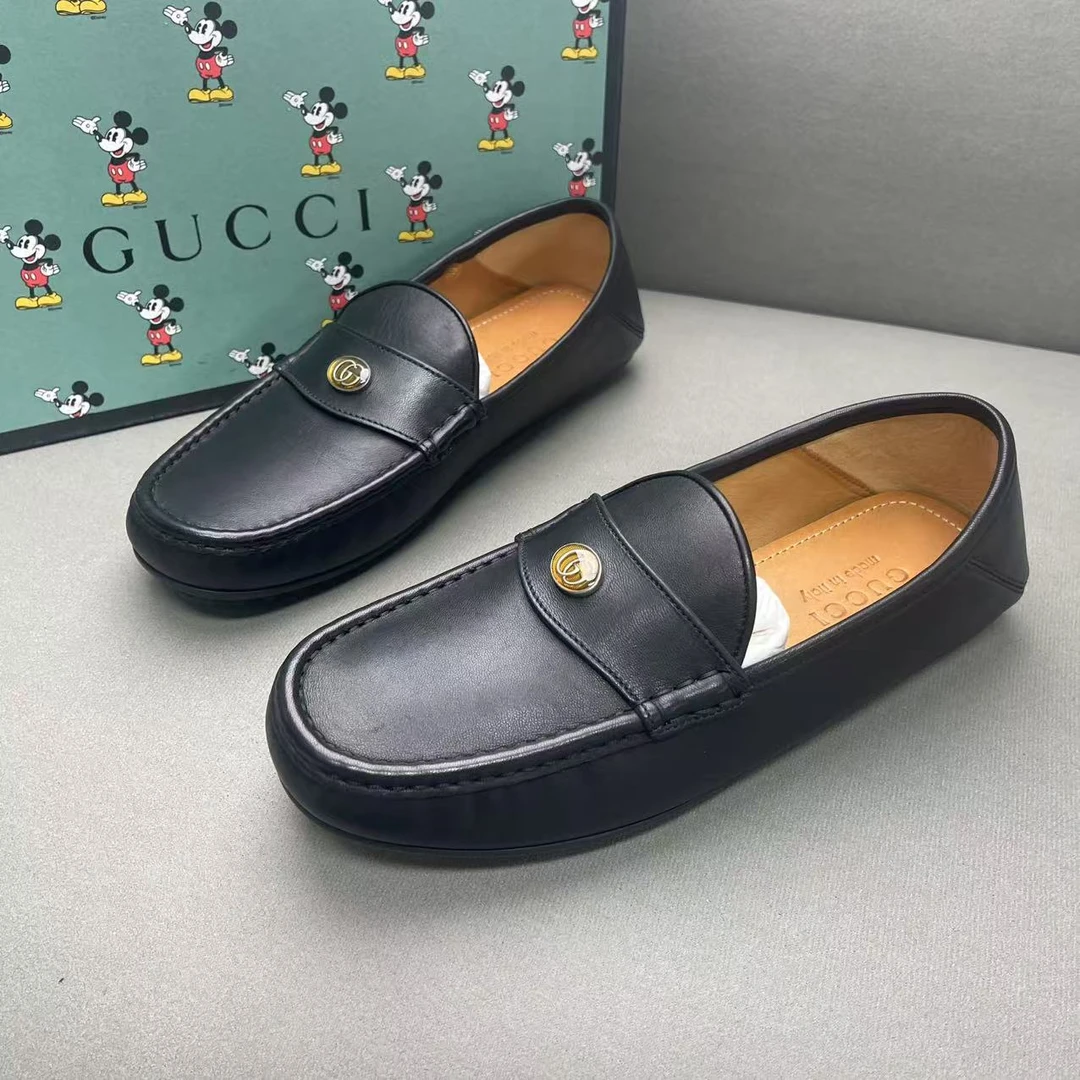 全新未使用 GUCCI/古驰 黑色时尚百搭舒适双G珐琅豆豆鞋 40.5码