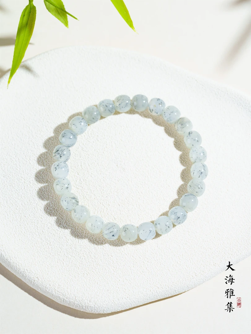 【点墨青花】和田玉黑山料点墨直切手串7*8  D3795（多样性发货）