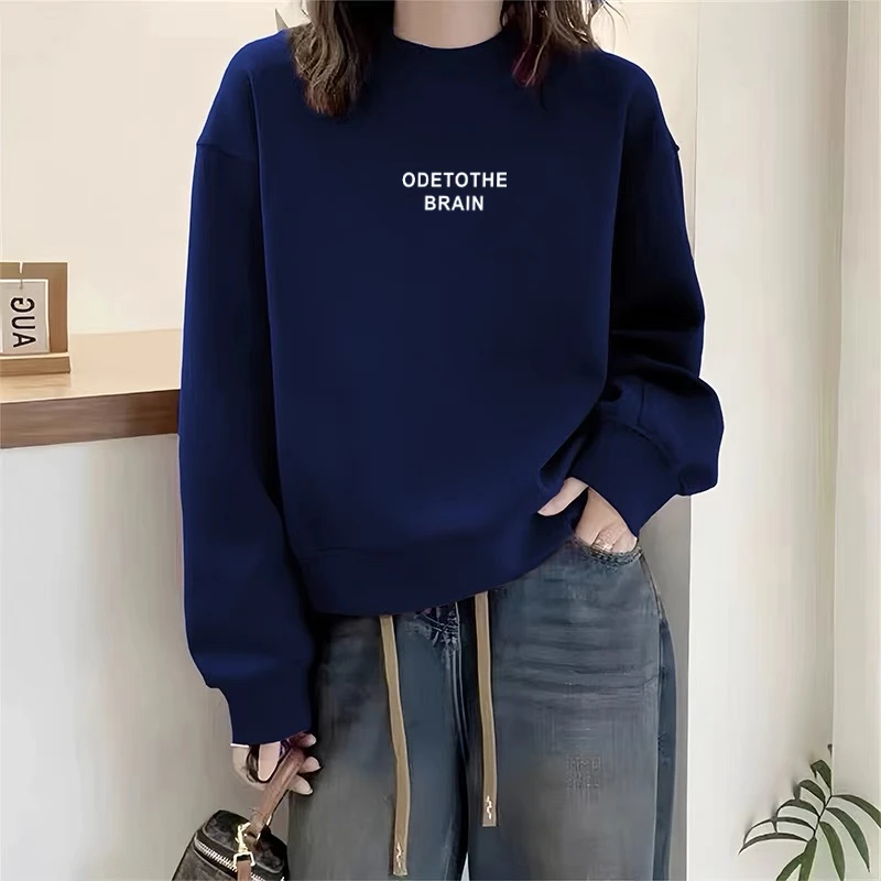 圆领套头打底衫加绒加厚卫衣女2025秋冬新款宽松韩版外套春秋薄款