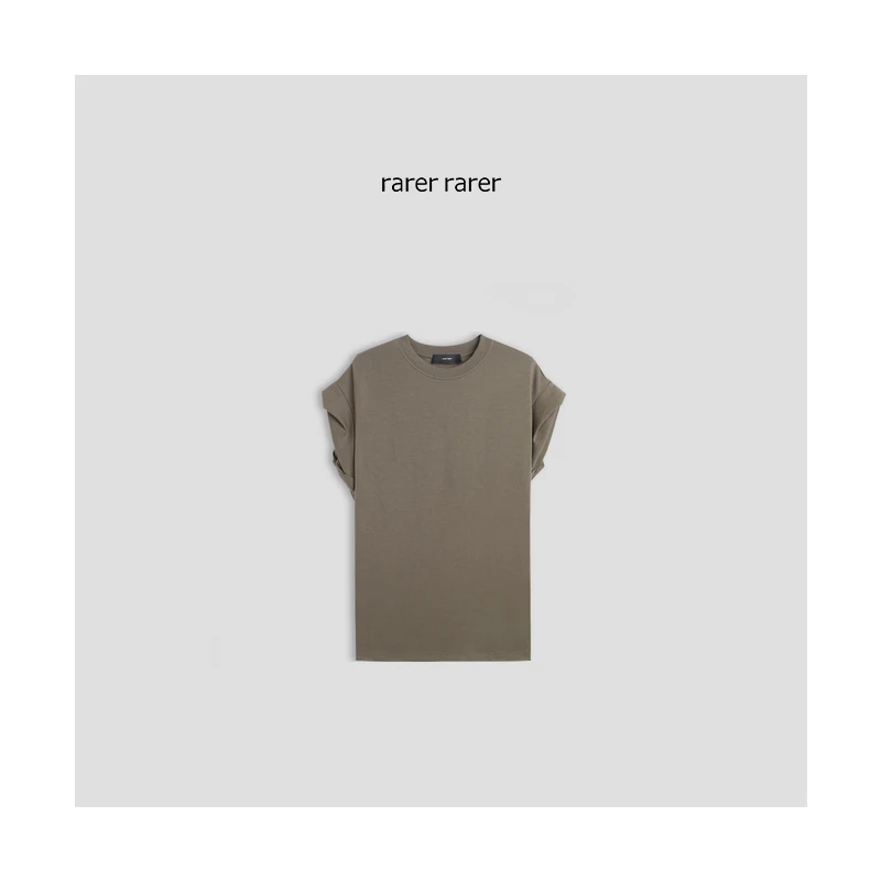 【rarerrarer】2401138扭褶袖口夏季时尚T恤纯色圆领休闲宽松