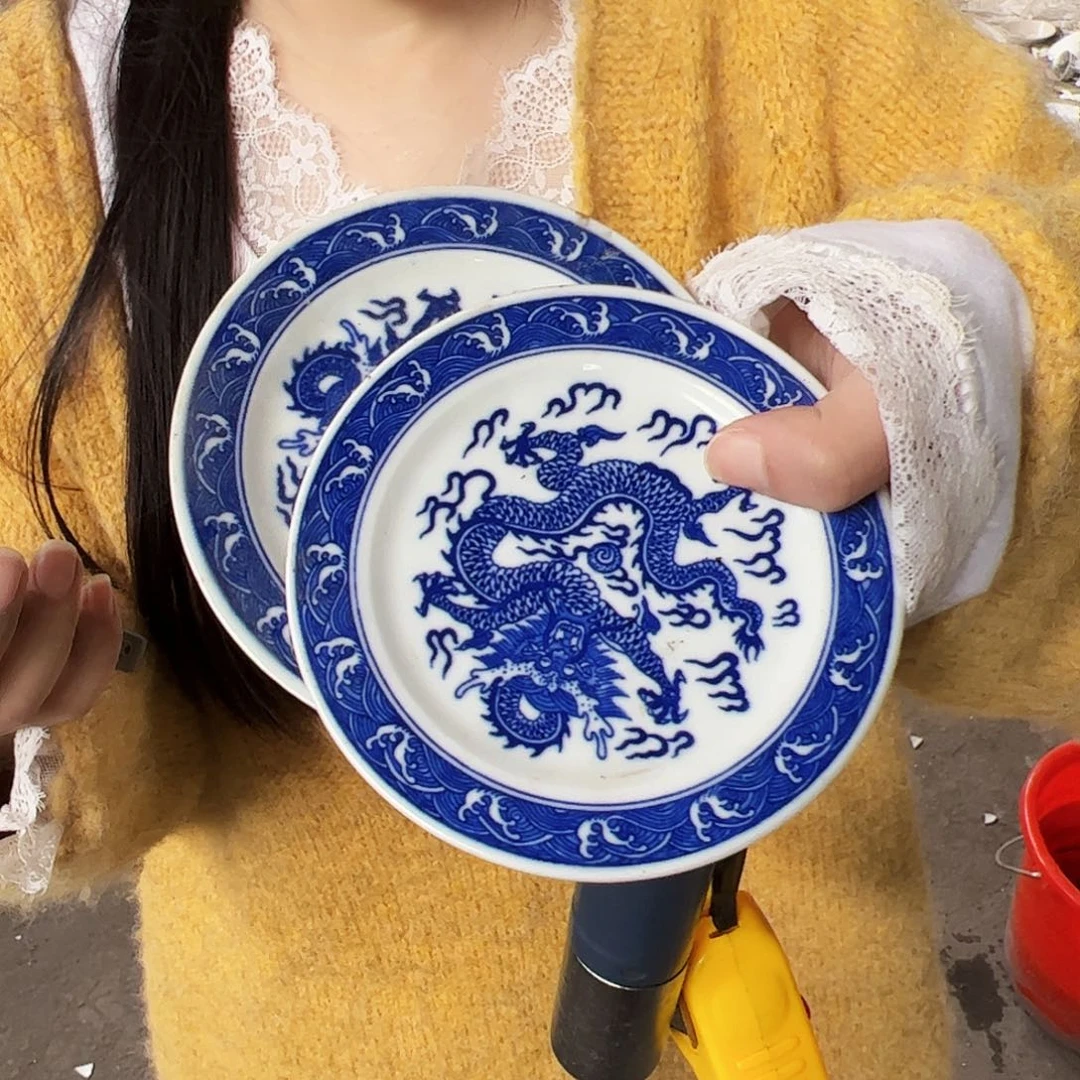 摆件瓷景德镇陶瓷龙碟2片