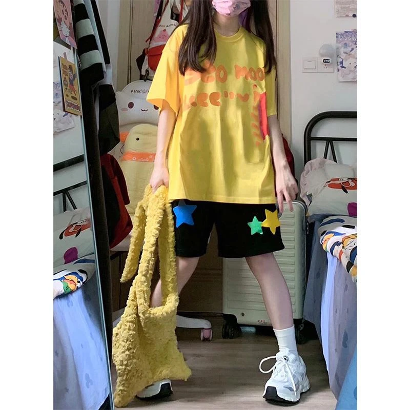 多巴胺穿搭裤子美式休闲短裤女夏季薄款宽松潮胖mm大码高腰五分裤