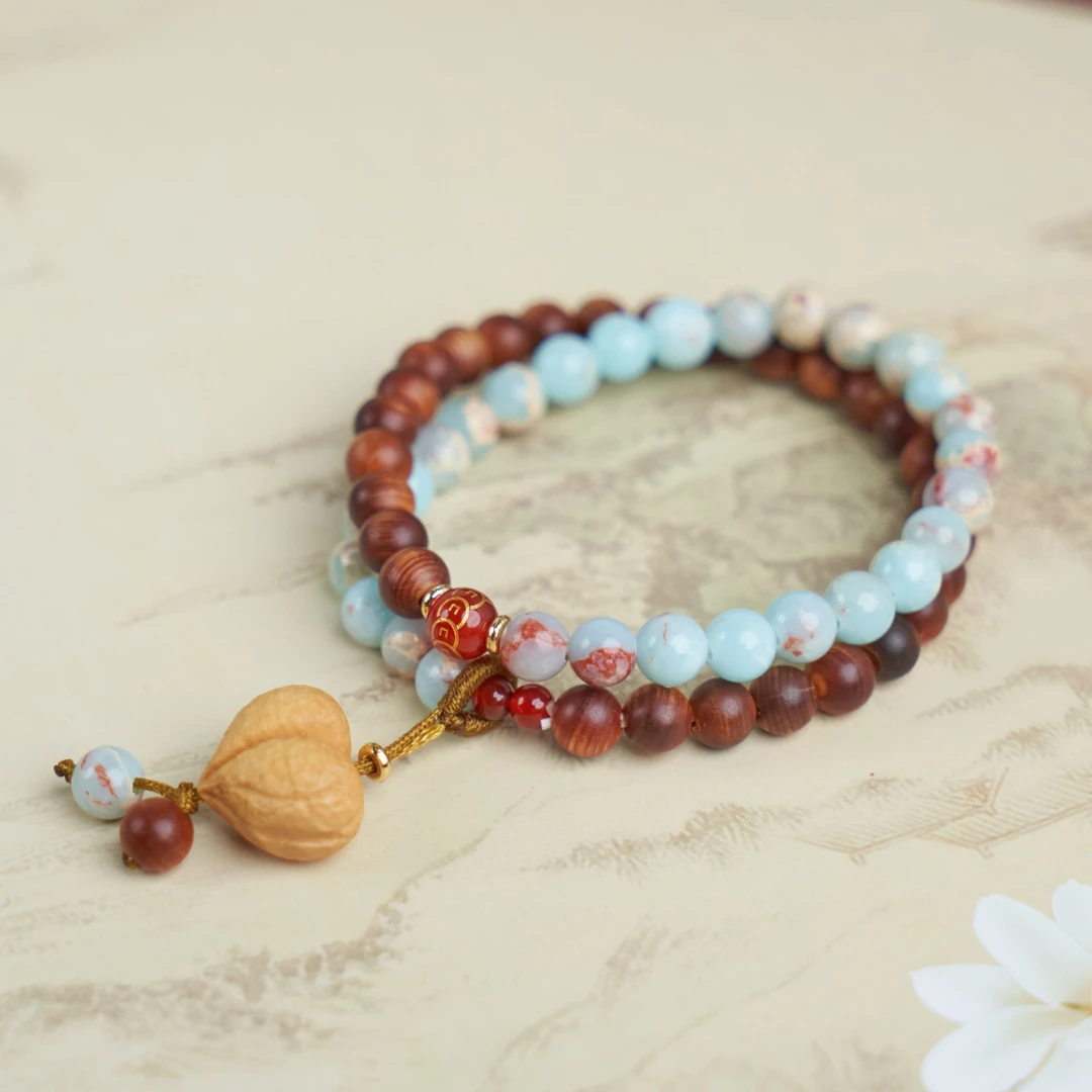 【玉总珠宝】崖柏寿山石双圈手串-约6mm 多样性发一 CAN1400595