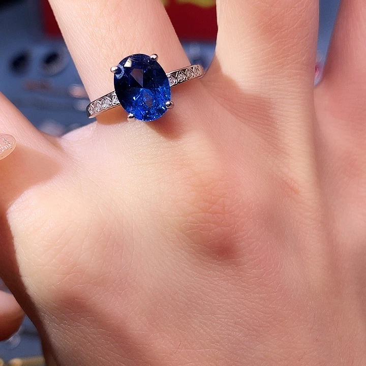 蓝宝石戒指银S925镶嵌