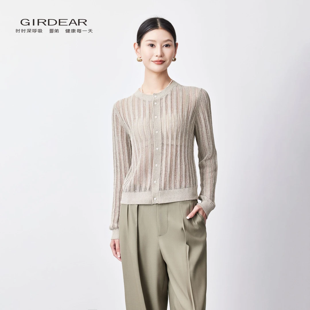 GIRDEAR/哥弟针织长袖时尚镂空设计款圆领开衫外套148015-1T60763