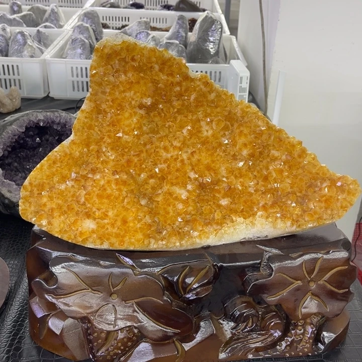 珠宝半成品水晶未镶嵌黄晶大屏风
