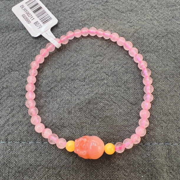 天然粉晶手串貔貅4mm