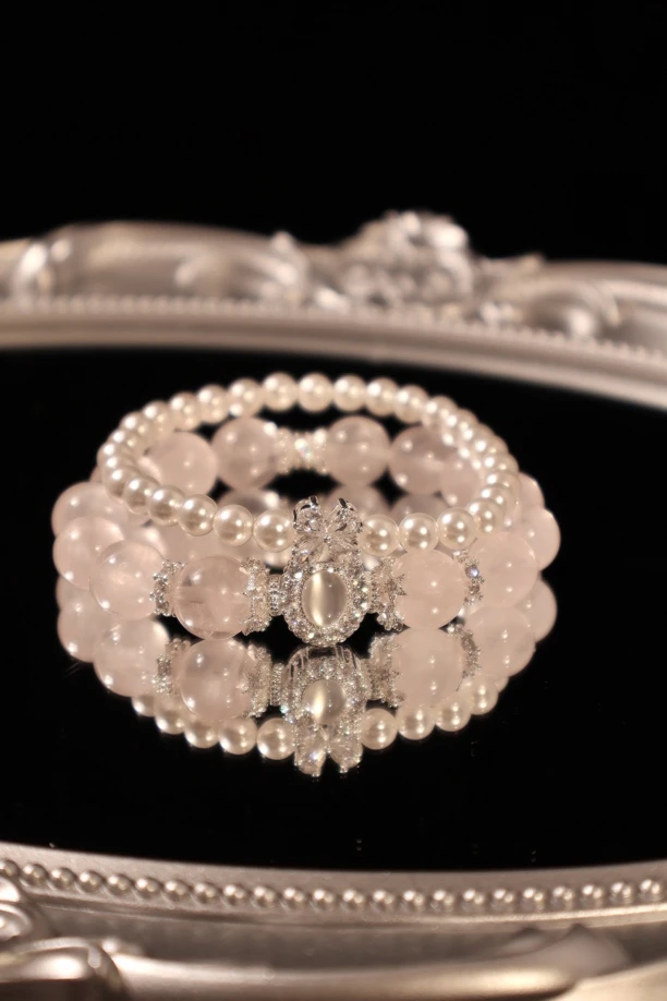 【宿命】高货天然星光粉水晶手链好运贝珠手串