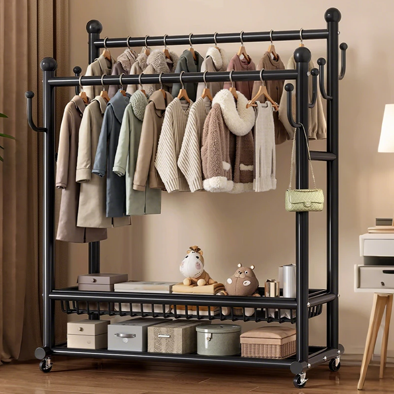 双杆晾衣架落地卧室家用挂衣架室内置物简易衣帽架可移动衣服架子