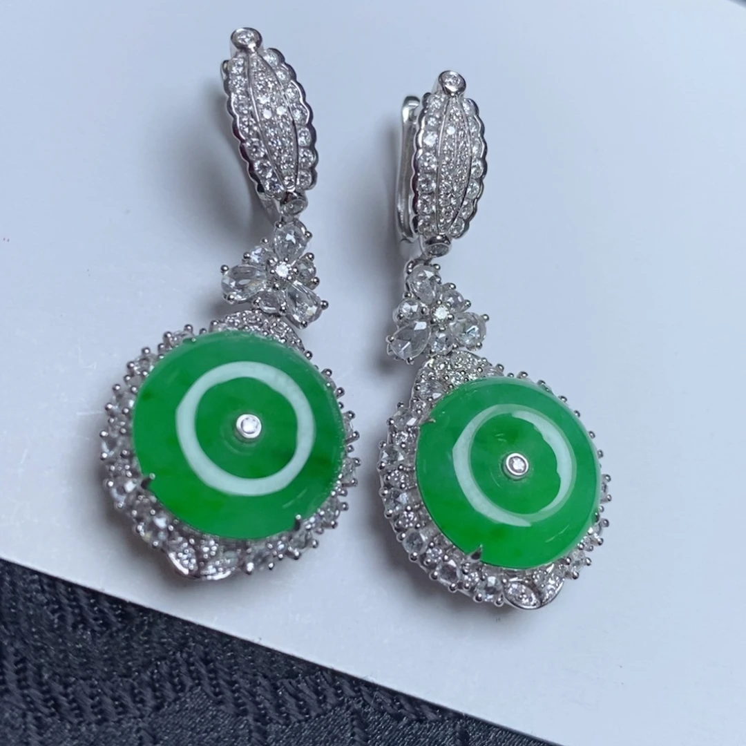 翡翠18K金镶嵌耳饰平安扣