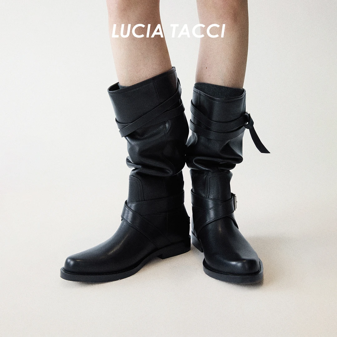LUCIA TACCI原创设计师｜25秋冬新品 质感软牛皮休闲平跟长筒靴