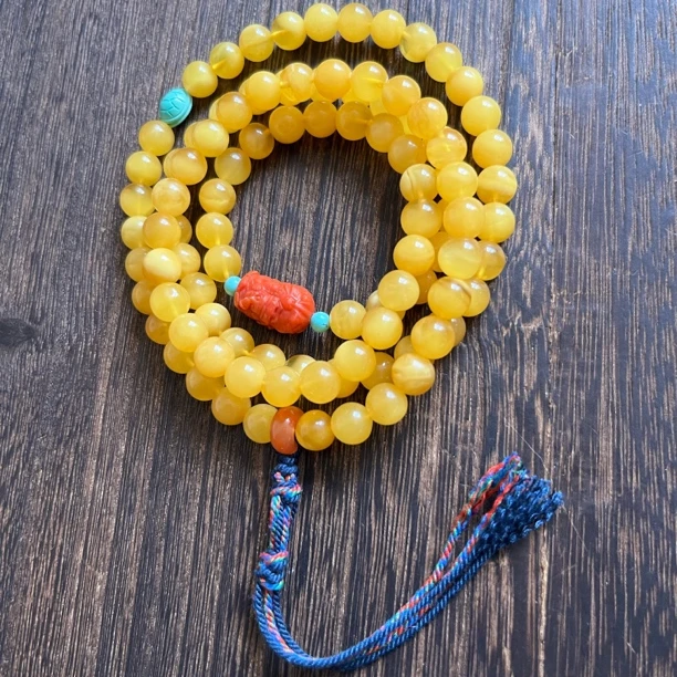 原创手作 一图一物蜜蜡鸡油黄多圈手串挂脖