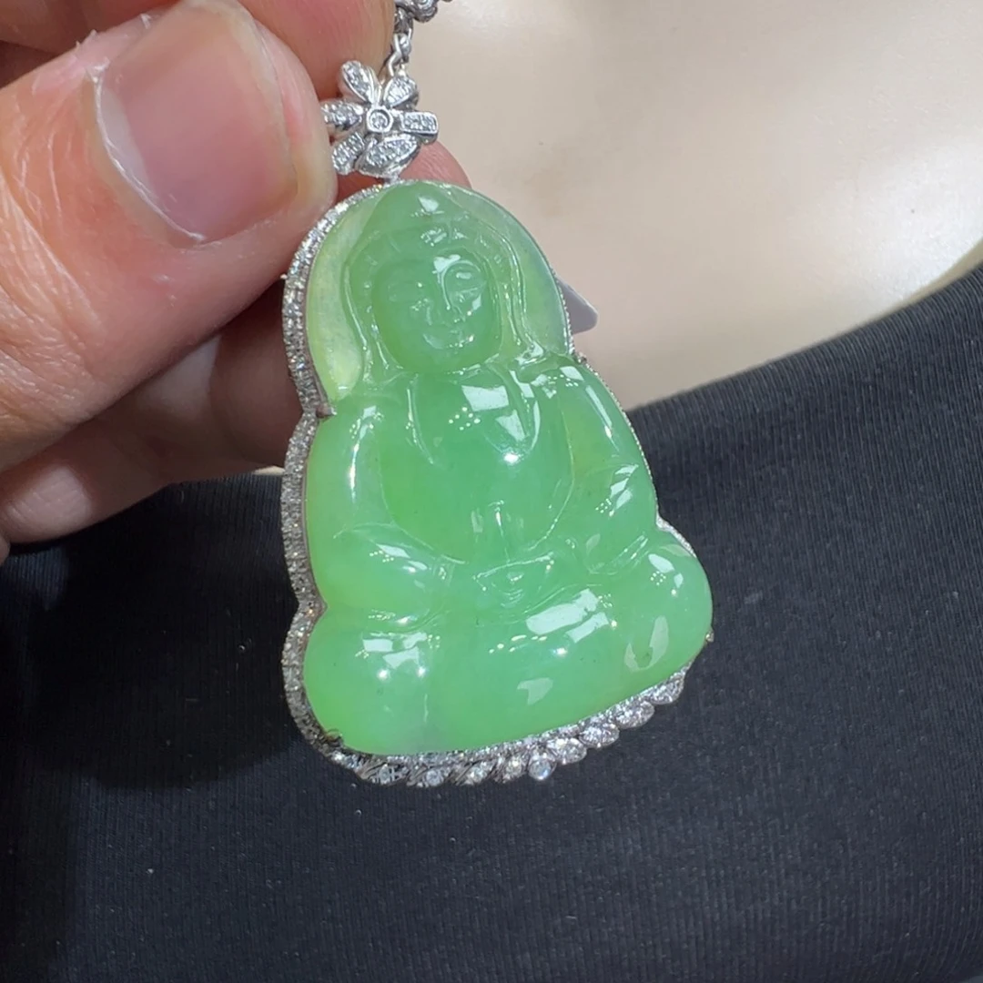 翡翠吊坠(不含链)18K金镶嵌