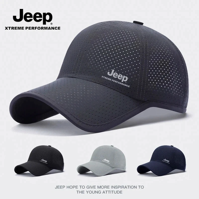 JEEP防晒帽男款棒球帽中年爸爸遮阳帽户外骑行登山速干透气太阳帽