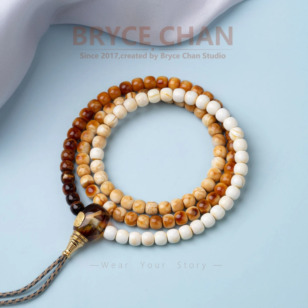 【耀今· 缨珞】（5.8mm·13.42g）微彩沁色妖孽渐变老型珠蜜蜡素串108